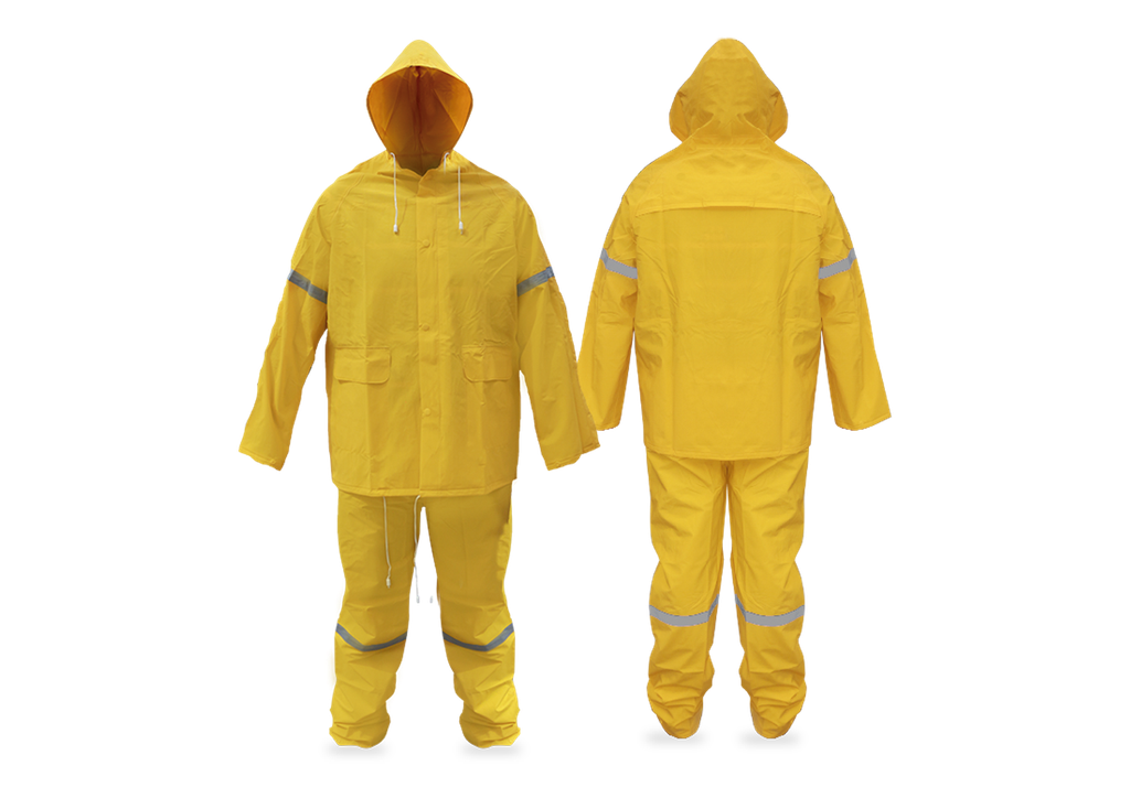 IMPERMEABLE AMARILLO 2 PZS (CHAM Y PANT) C/REFLEJANTE GRANDE