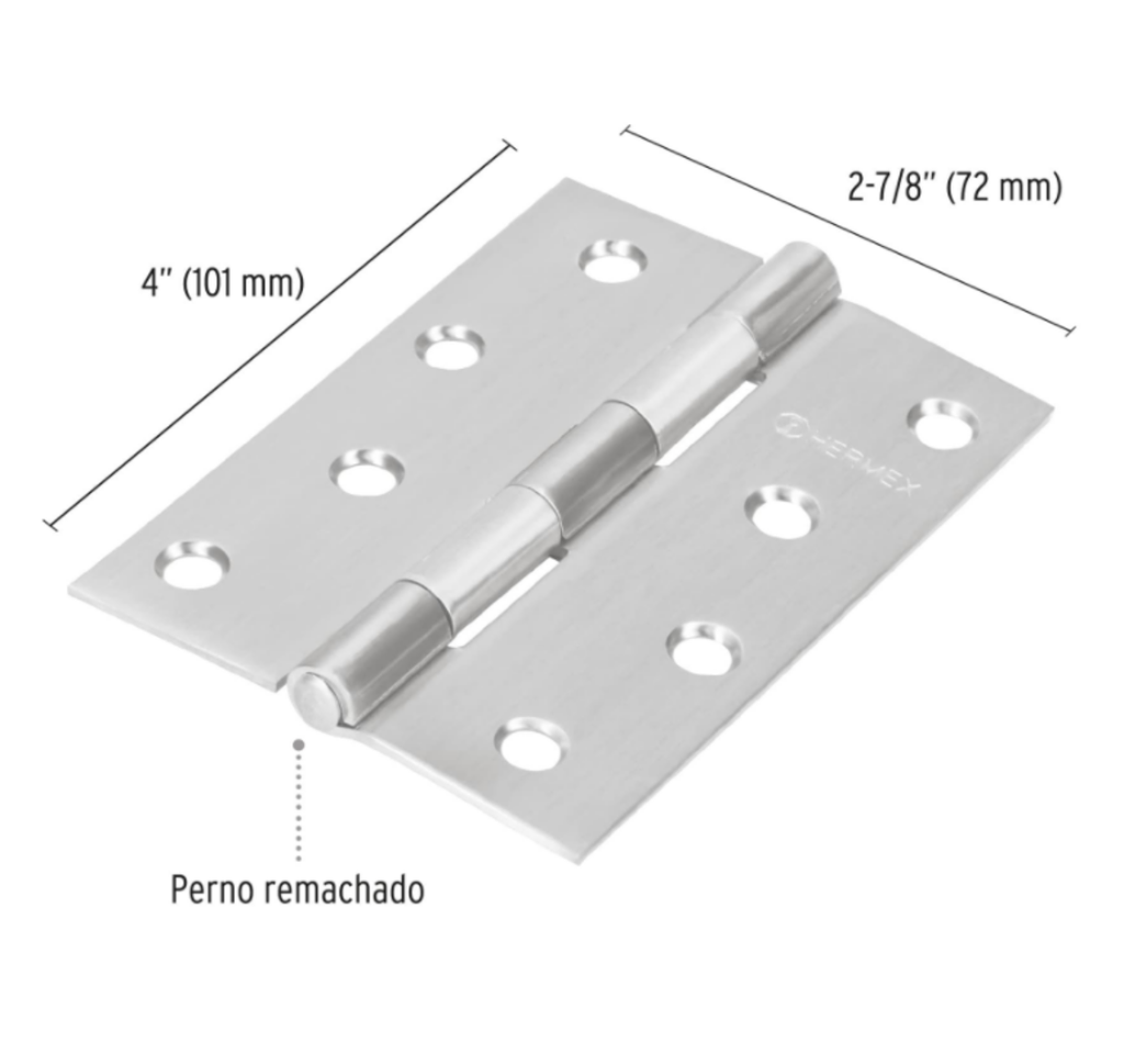 43205 Bisagra rectangular 4' acero inoxidable, Hermex BR-404