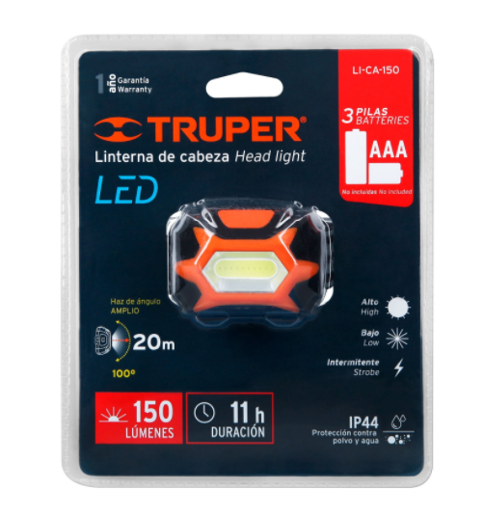 11751 SUST LI-CA 60R Linterna de minero 1 LED 150 lm de 3 pilas AAA, Truper LI-CA-150
