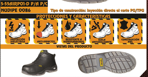 [55AIRP01-0086] 55AIRP01-0086 ZAPATO INDUSTRIAL PIEL DIELECTRICO NEGRO  RHINO 28 - 0086