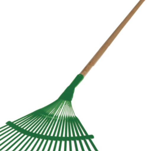 [18207] 18207 ESCOBA DE PLASTICO PARA JARDIN VERDE DE 27 DIENTES CUERVO